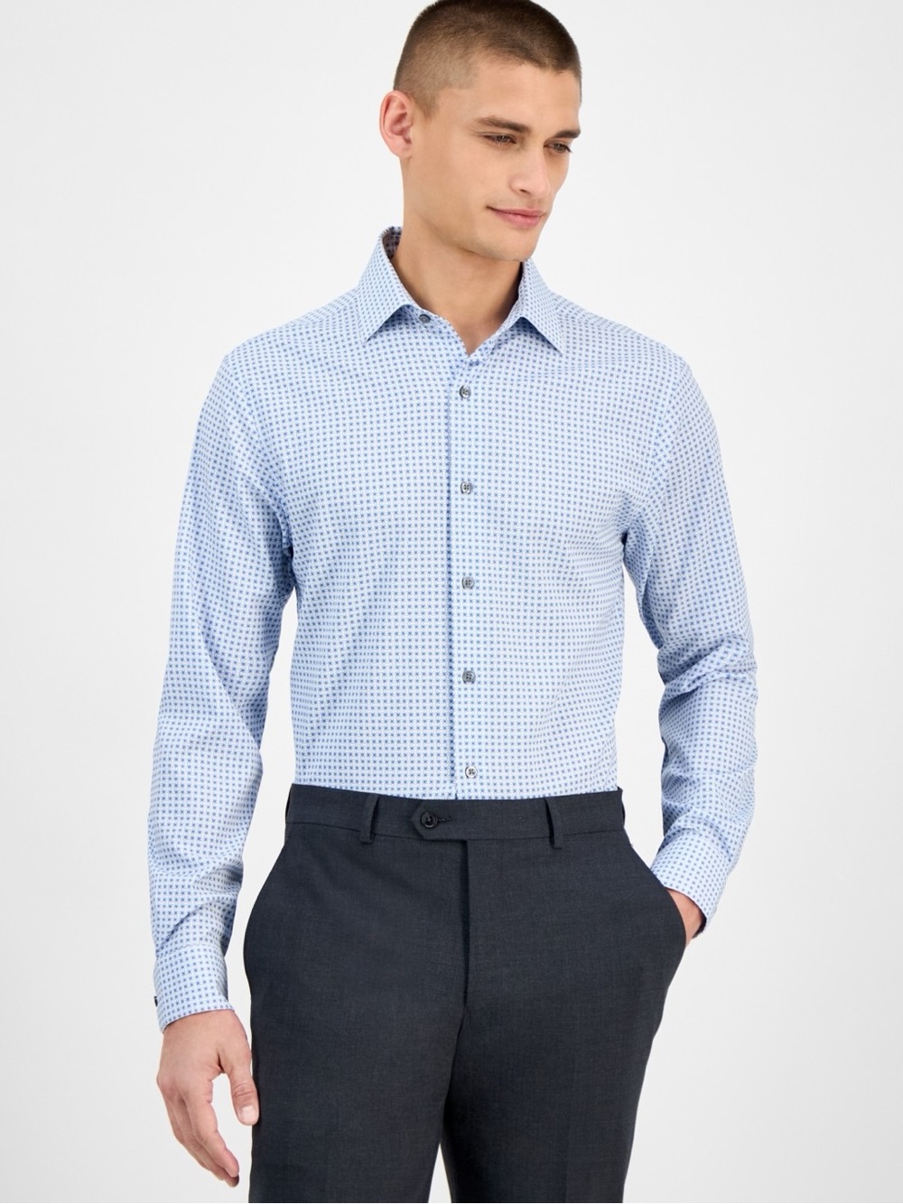 Alfani Men's Slim-Fit Long Sleeve Geo Pattern Button-Front NWT